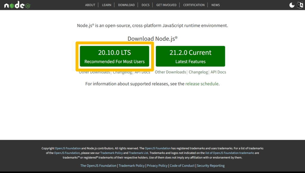 node.jsのwebサイト